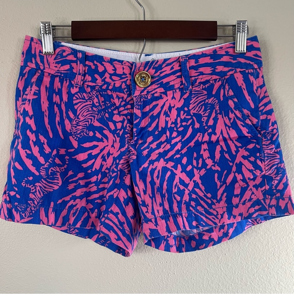 Lilly Pulitzer Womens Callahan Short Rollin' in the Grass Zebra Size 0 Pink Blue